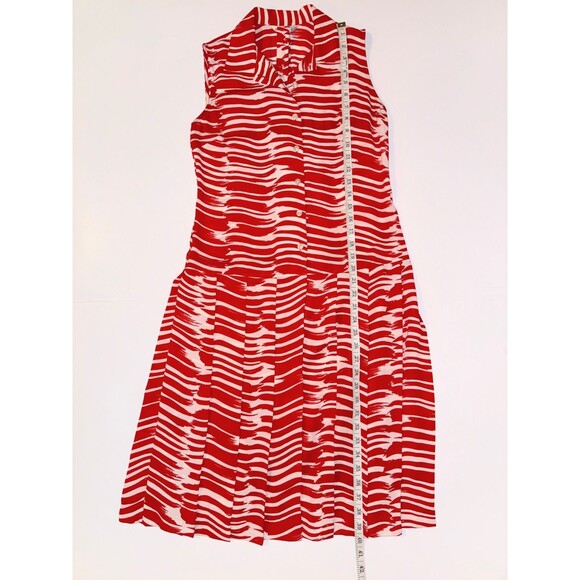 Cabi Brushstroke Button Down Sleeveless Dress Red White Striped Fit & Flare XS - Picture 9 of 14